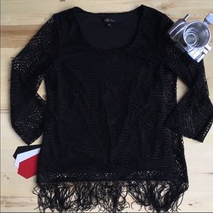 BLACK FRINGE CROCHET OVERLAY TOP